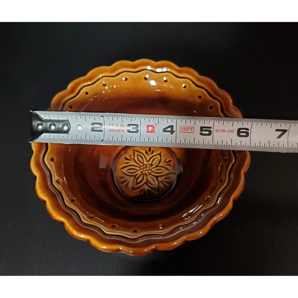 Vintage California USA pottery #D913 cereal bowl, brown, flower, 6